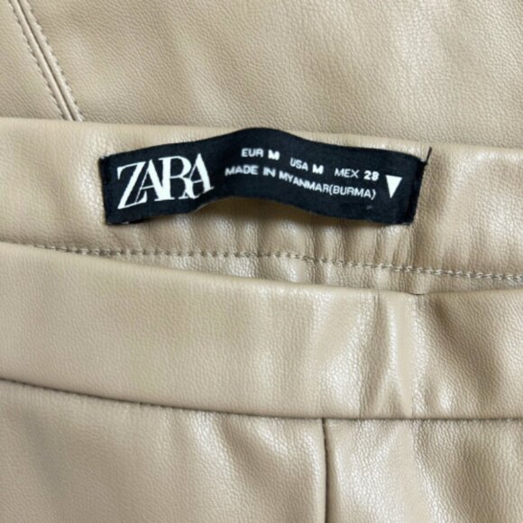 Zara Camel Faux Leather High Waist Pants M Neutral Workwear Fall Trend - Picture 8 of 10